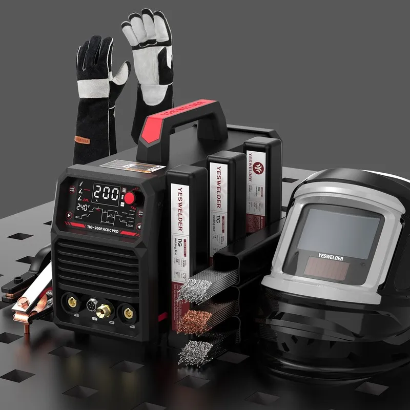 Сварочный аппарат YESWELDER TIG-200P ACDC: Helmet+2Rods+Gloves&SS Wire, 200A 110