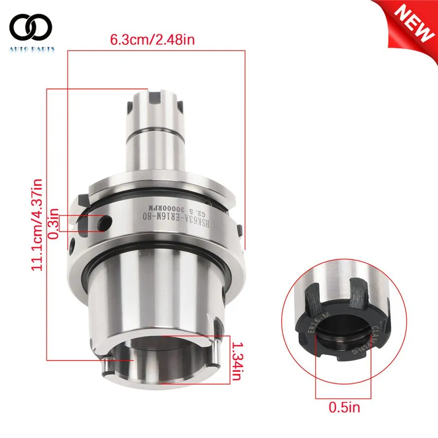 Режущий инструмент HSK63A-ER20-80 Collet Chuck G2.5 25000 RPM High Precision — фото лота 1