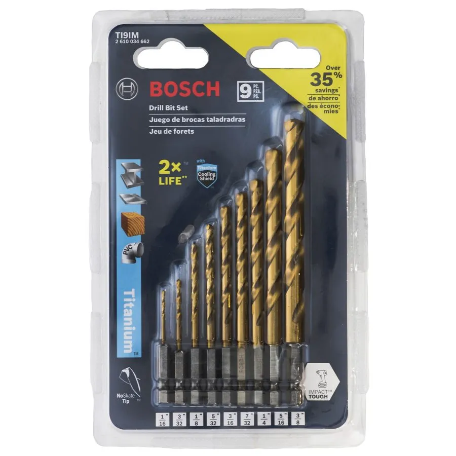 Режущий инструмент Bosch TI9IM 9-Piece Set Titanium Nitride Coated Metal Drill B — фото лота 1