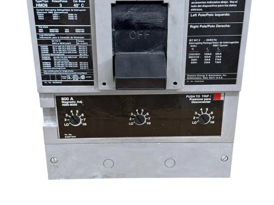 Автоматический выключатель Siemens HMD63F800 SENTRON Thermal-Magnetic Molded Cas