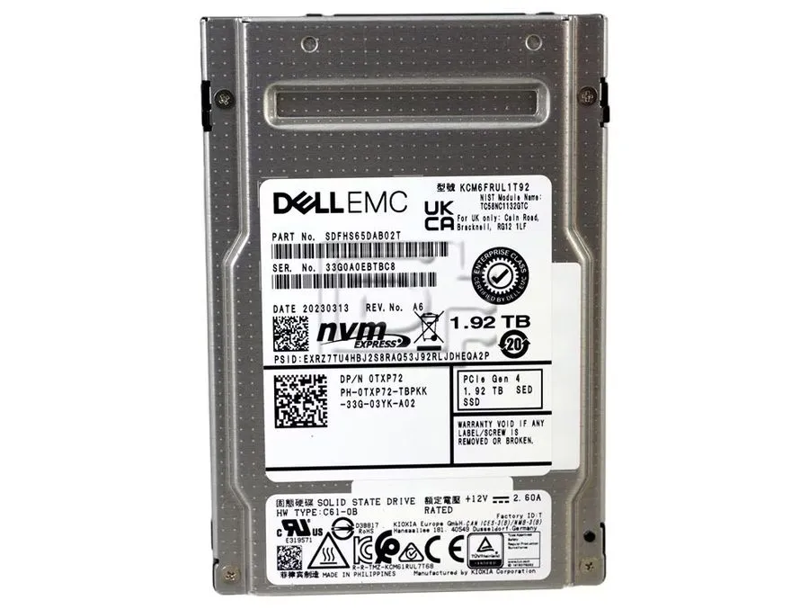 SSD-накопитель CM6-R KCM6FRUL1T92 Dell TXP72 1.92TB NVMe PCIe 4.0 x4 U.3 2.5in S — фото лота 1