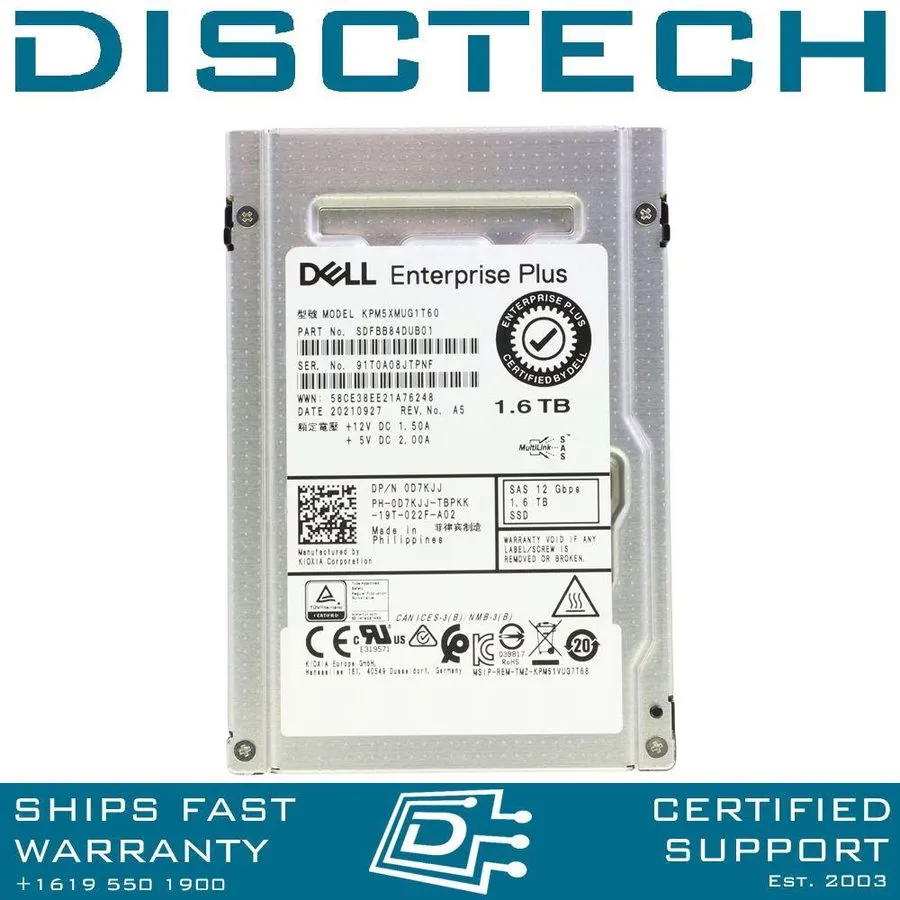 SSD-накопитель Dell D7KJJ 1.6TB SAS 12Gbps SSD Write Intensive WI 2.5 Inch Kioxi