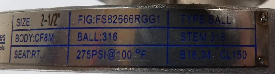 Клапан 2 1/2" Stainless Ball Valve Chicago Valves FS82666RGG1 — фото лота 1
