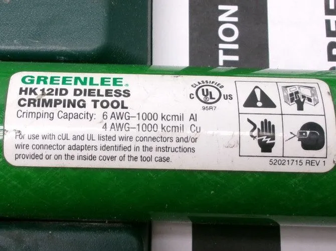 Электрооборудование Greenlee HK12ID Hand Hydraulic Dieless Crimping Tool With Ca — фото лота 1
