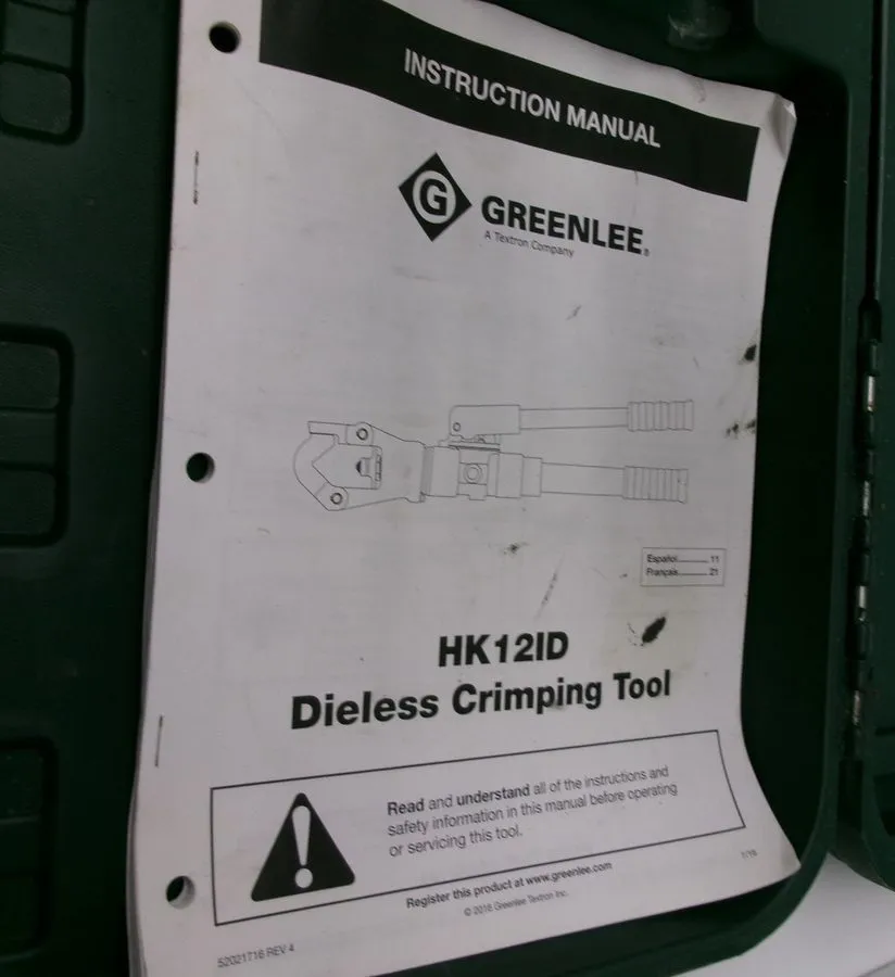 Электрооборудование Greenlee HK12ID Hand Hydraulic Dieless Crimping Tool With Ca — фото лота 2