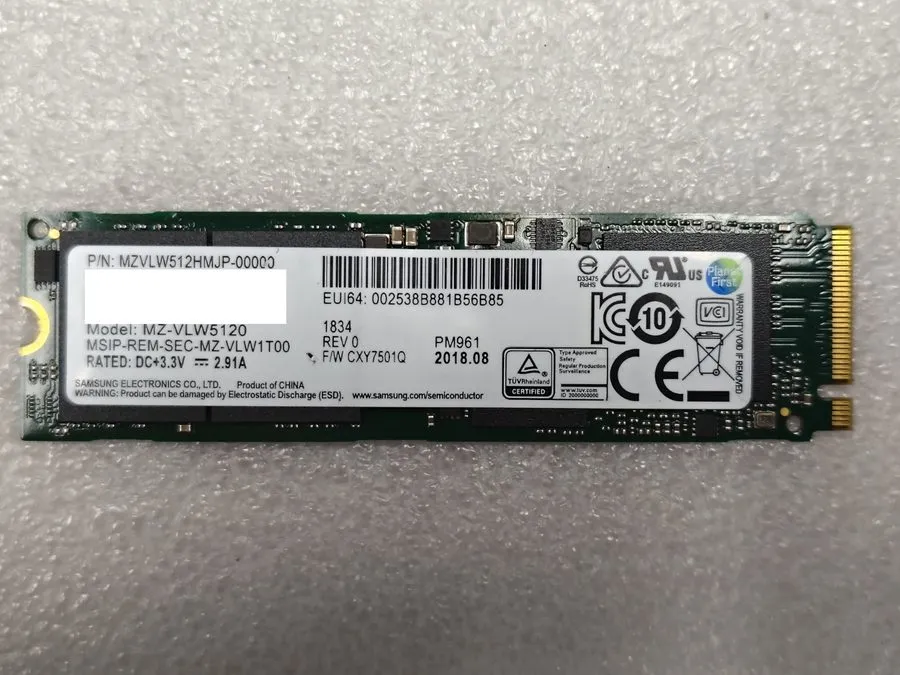 SSD-накопитель 512GB Samsung PM961 Series NVMe PCIE 3.0 x4 SSD Hard Drive M.2 22