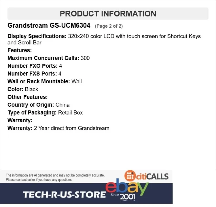 VoIP-шлюз Grandstream GS-UCM6304 IP PBX Appliance 4 FXO 4 FXS Ports 2000 Users G — фото лота 2
