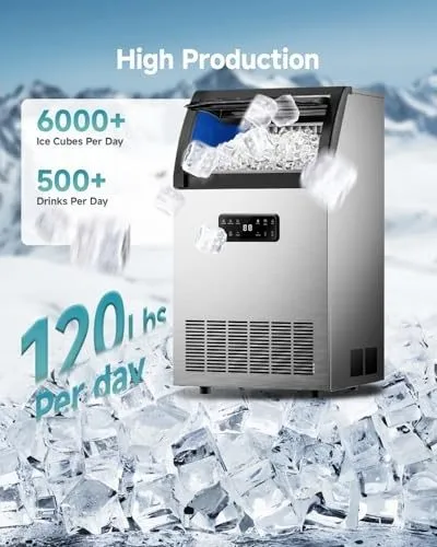 Льдогенератор Commercial Ice Maker,120lbs/24H,Stainless Steel Under Counter Ice 