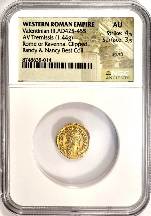 Лабораторный прибор Gold AV Tremissis Valentinian III Roman Empire 425-455 AD Ce