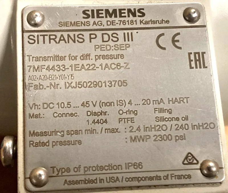 Датчик давления Siemens SITRANS P 7MF4433 Differential Pressure Transmitter 0.3–