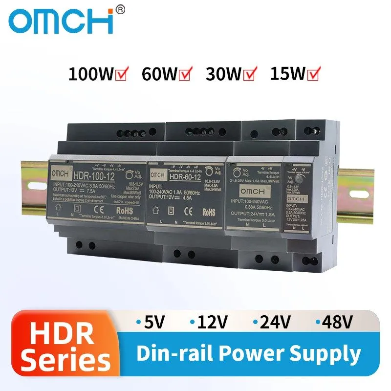 Блок питания Mean Well HDR-15 Series DIN Rail Power Supply 15W 5V 12V 24V 48V