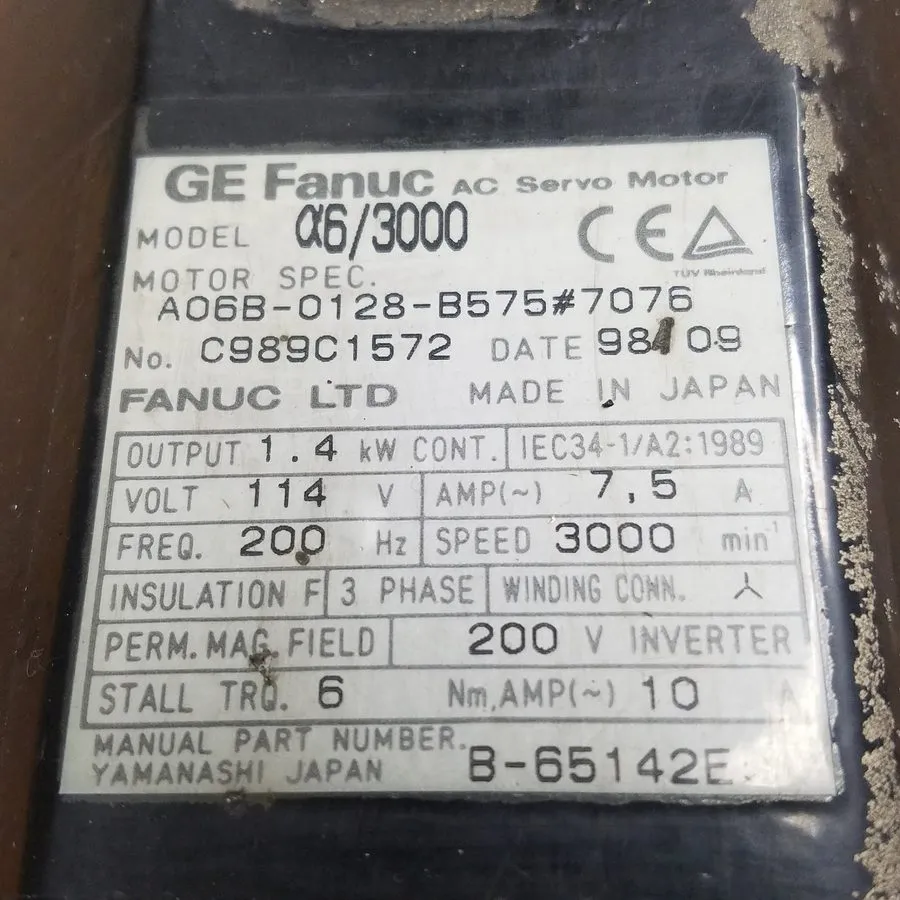 Серводвигатель Fanuc a6/3000 AC Servo Motor A06B-0128-B577#7076 1.4 kW, 114 V Mo