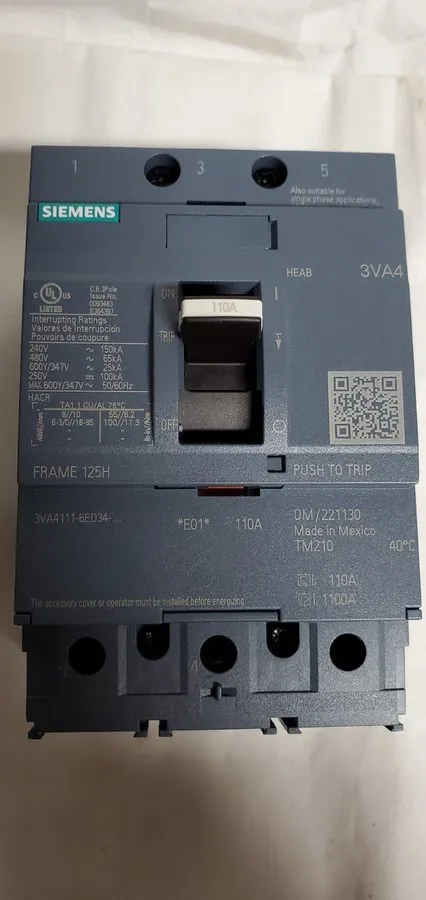 Автоматический выключатель SIEMENS 3VA4111-6ED34-0AA0 ,CIRCUIT BREAKER, 3P/110A 