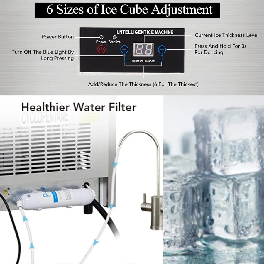 Льдогенератор Commercial Ice Maker Machine Stainless Steel Countertop 90LBS/24H 