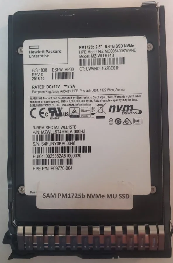 SSD-накопитель MZ-WLL6T4B SAMSUNG PM1725b 6.4TB NVME PCIE 3.0X4 U.2 2.5in SSD MZ