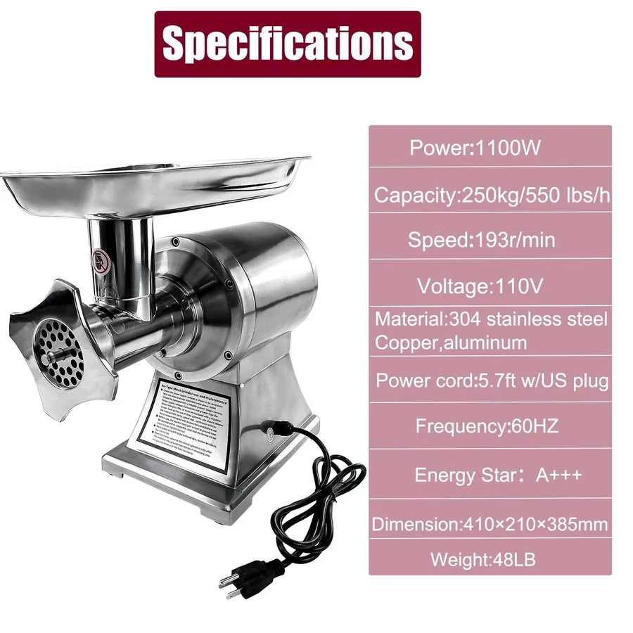 Оборудование для общепита Commercial Meat Grinder,550Lb/H 1100W Heavy Duty Stain