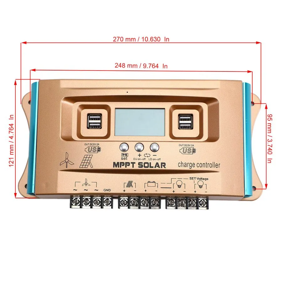 Аккумулятор 12V/24V/36V/48V/60V 60A MPPT Wind Solar Hybrid Charge Controller Pan — фото лота 2
