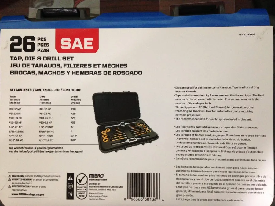 Режущий инструмент MIBRO 301360BLUE Tap Die and Drill SAE Set