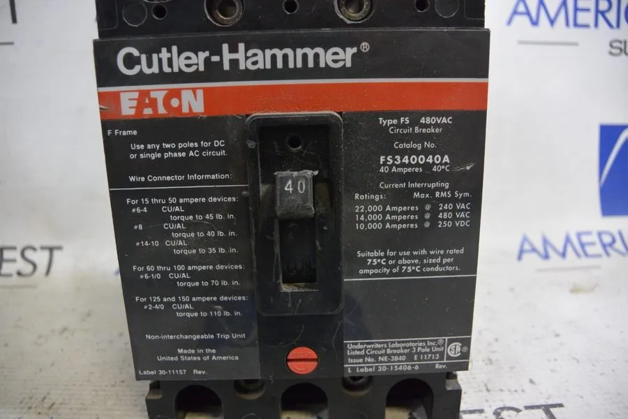 Автоматический выключатель FS340040A Cutler-Hammer Type FS Circuit Breaker 3 Pol