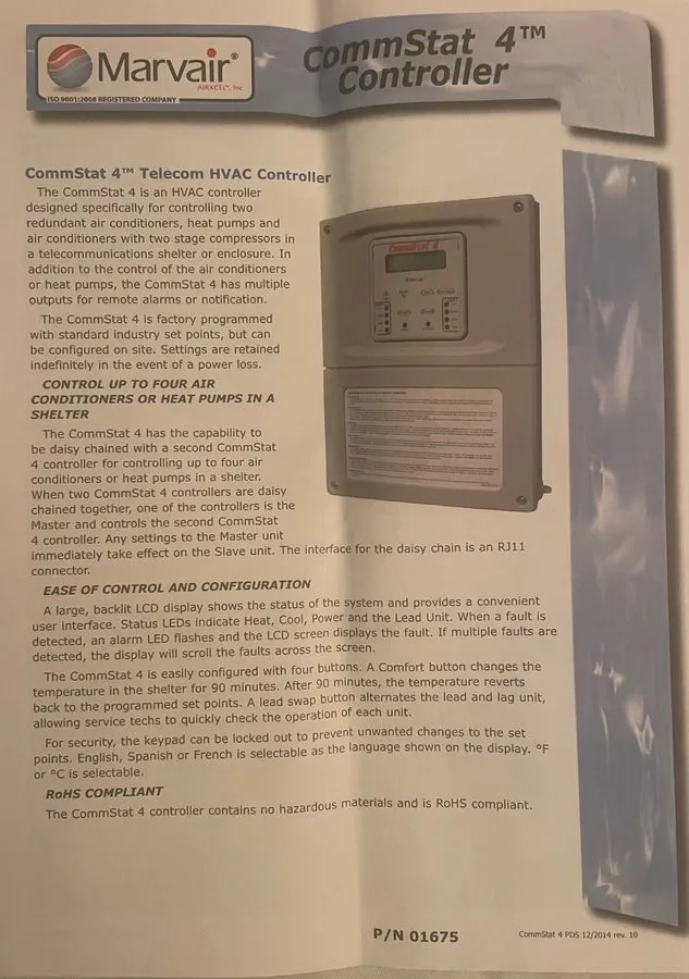 Контроллер Marvair CommStat 4 Telecom HVAC Controller AZ2400-LF — фото лота 1
