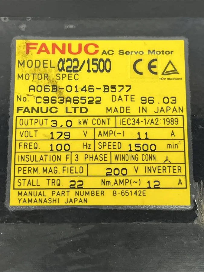 Серводвигатель FANUC A06B-0162-B175 AM6/3000 AC Servo Motor 6.0A 3000rpm 144V B-