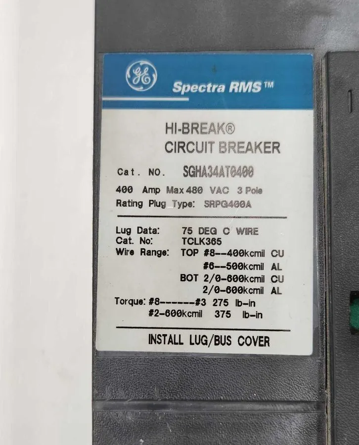 Автоматический выключатель SGHA34AT0400 General Electric 400A 480V 3P Spectra Ci
