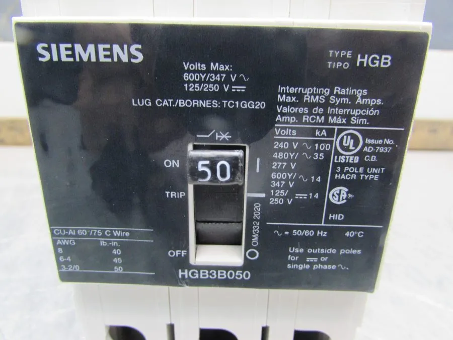 Автоматический выключатель SIEMENS HGB3B050 ,CIRCUIT BREAKER, 3P/ 50A /480V GOOD