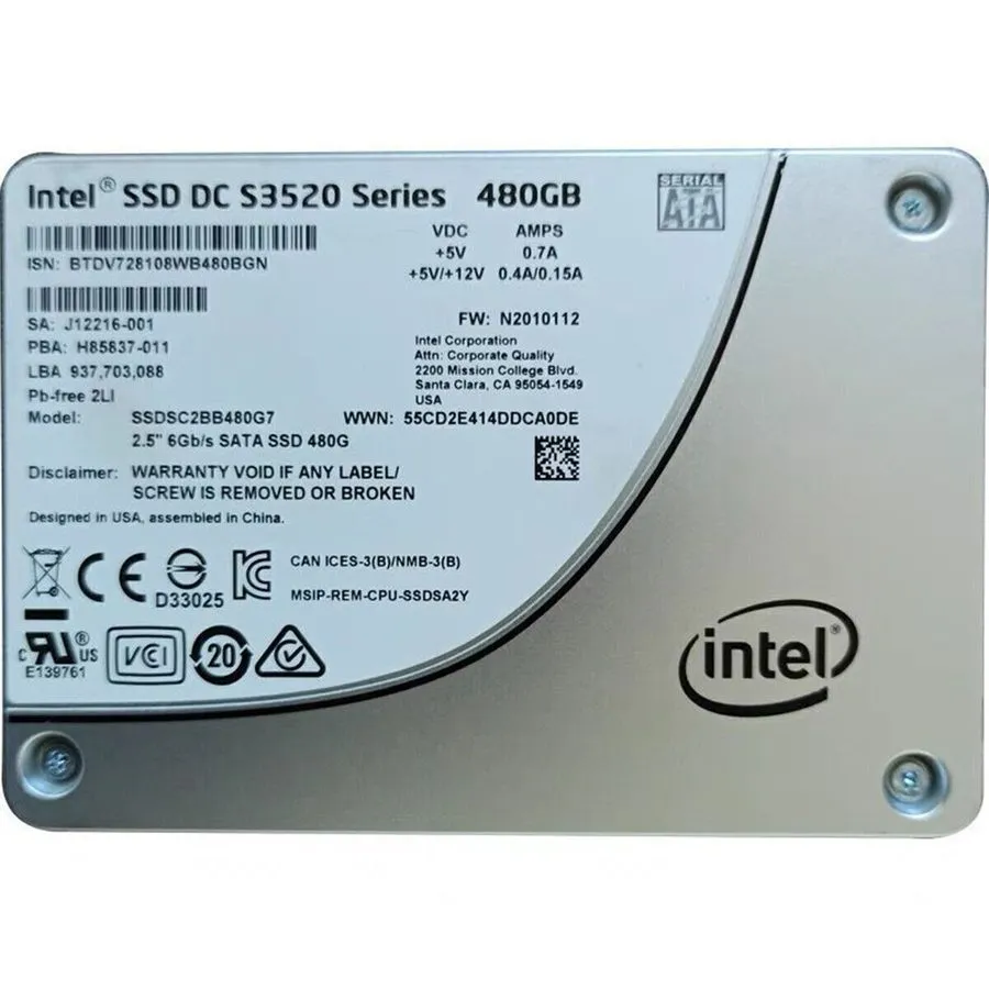 SSD-накопитель 64TMJ для DELL Intel DC S3520 480GB 6Gb/s 2.5INCH SATA SSD 064TMJ