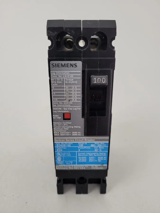 Автоматический выключатель Siemens ED42B100 Circuit Breaker 100A 2P 480V 1PH ED4