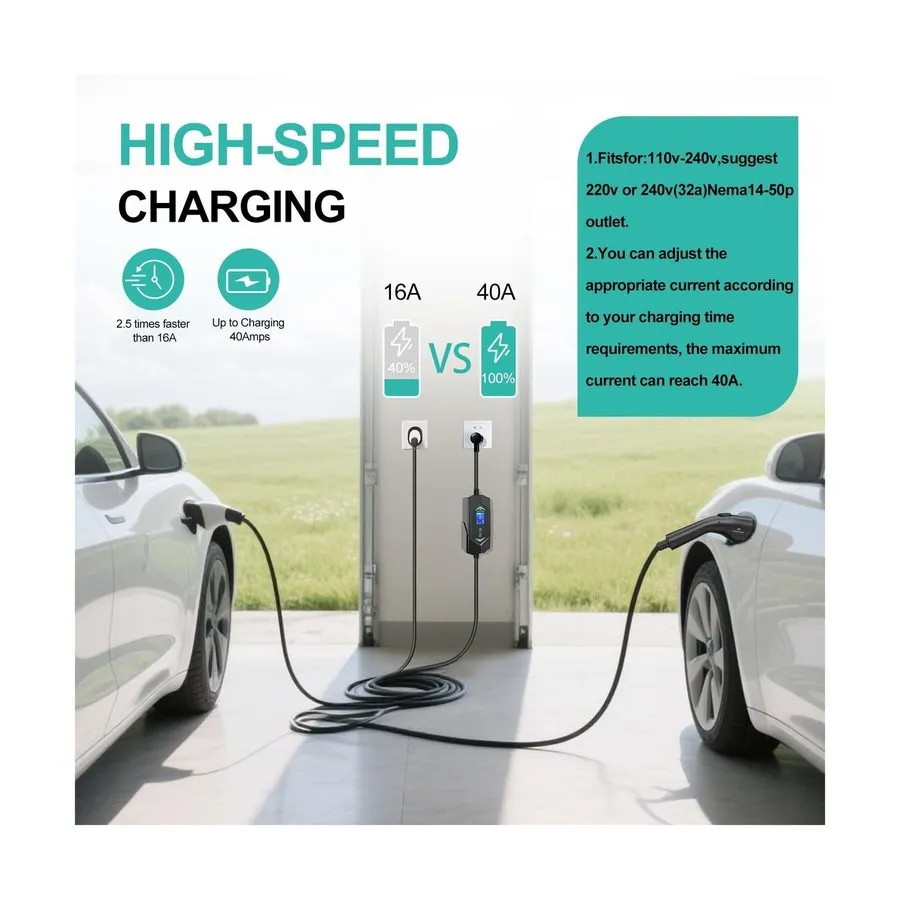 Аккумулятор Level 2 EV Charger (40Amp, 240V, NEMA 14-50P), Portable Electric Veh