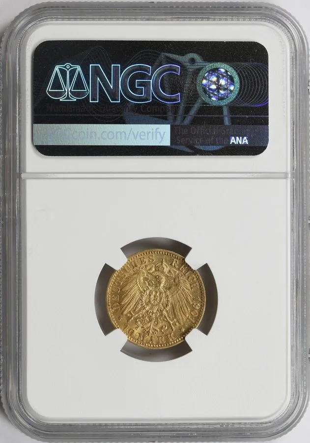 Лабораторный прибор 1901-F Germany 10 Mark Gold Württemberg NGC UNC Details Obv  — фото лота 1
