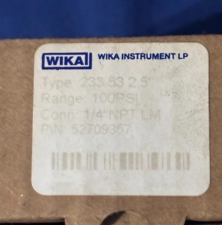 Трубопроводная арматура Wika 2.5 Pressure Gauge PIN 52709357 Type 233.53 — фото лота 1