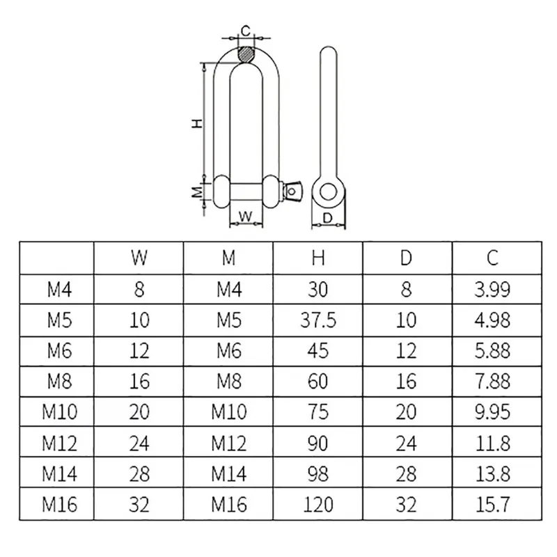 Такелажная скоба Long D Shackle Dee Shackles Stainless Steel A2 Long Lifting Rig