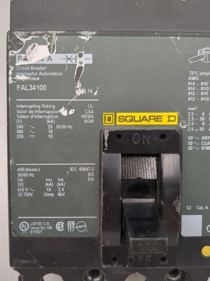 Автоматический выключатель Square D FAL34100 Circuit Breaker 100A 3-Pole 480V AC