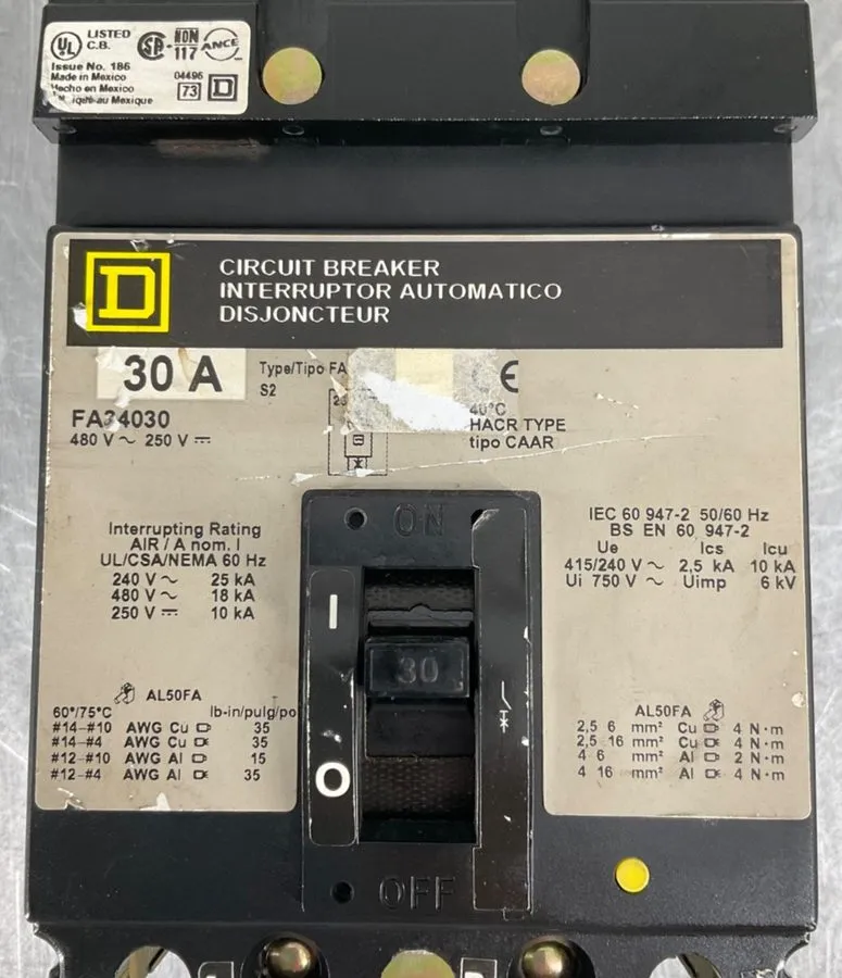 Автоматический выключатель Square D FA34030 Circuit Breaker 30A 3 Pole 480V 3P 3
