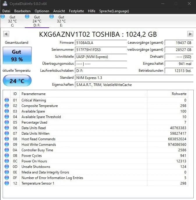 SSD-накопитель Lenovo KIOXIA 1TB NVMe M.2 SSD Solid State Drive KXG6AZNV1T02