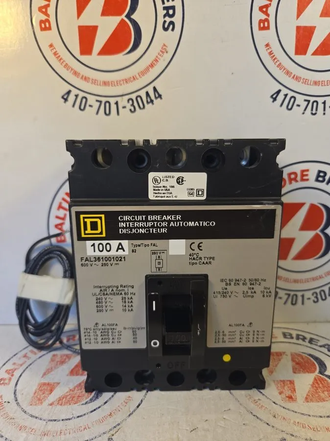 Автоматический выключатель SQUARE D FAL341001021 FAL 3P 480V 100 AMP SHUNT TRIP 