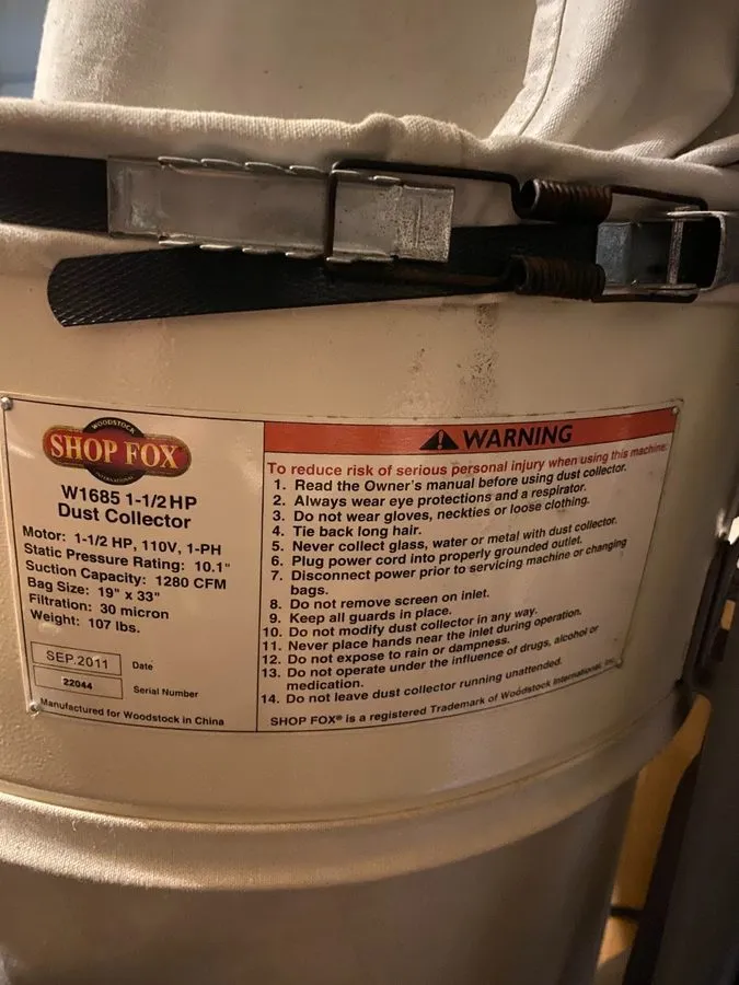 Оборудование ЧПУ Shop Fox W1685 1-1/2 HP Dust Collector — фото лота 1