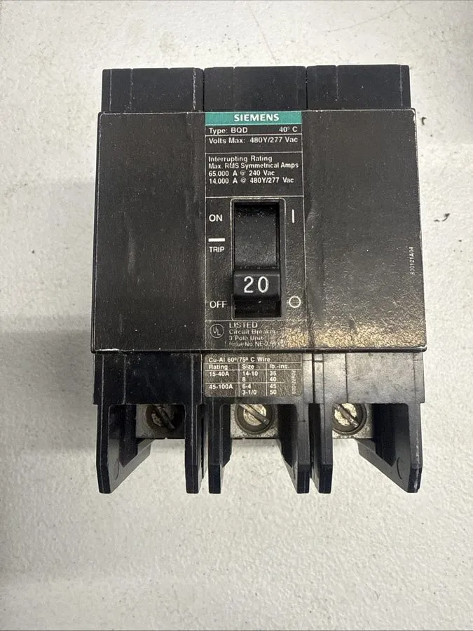 Автоматический выключатель SIMENS BQD BQD320 3 POLE 20 AMP 480V GRAY CIRCUIT BRE