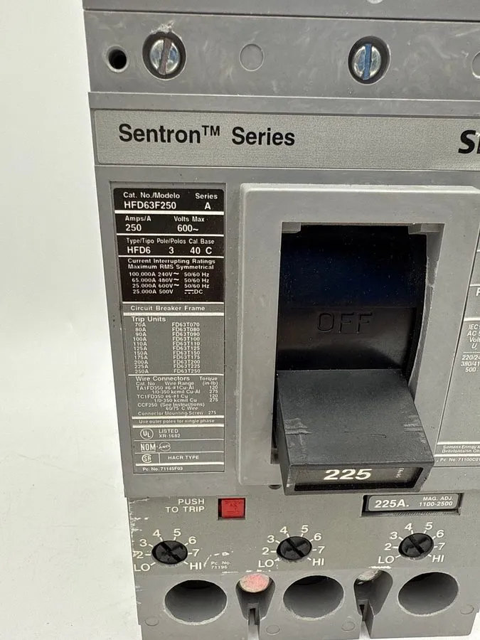 Автоматический выключатель Siemens HFD63B225 HFD63F250 Circuit Breaker 225 Amp 6