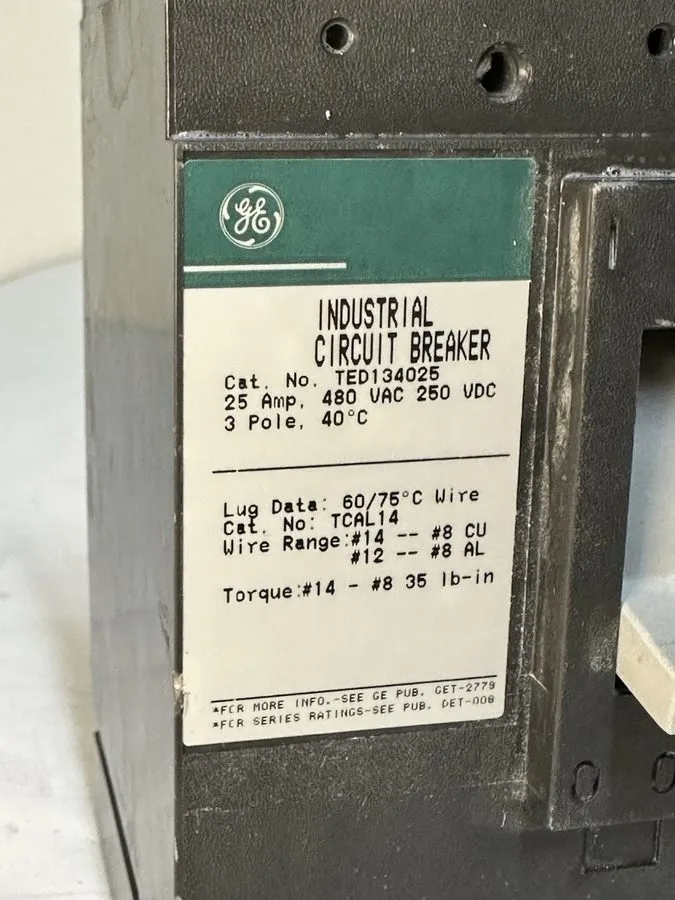 Автоматический выключатель General Electric TED134025 Circuit Breaker 25A 3P 480
