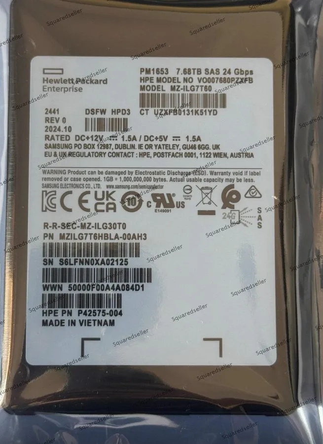 SSD-накопитель Samsung PM1653 7.68TB HPE SSD 24Gbps SAS MZ-ILG7T60 MZILG7T6HBLA-