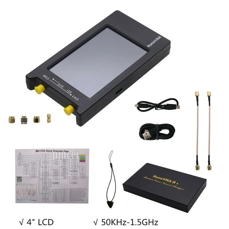Анализатор цепей Network Analyzer NanoVNA-H4 4" LCD 50KHz~1.5GHz VNA HF VHF UHF 