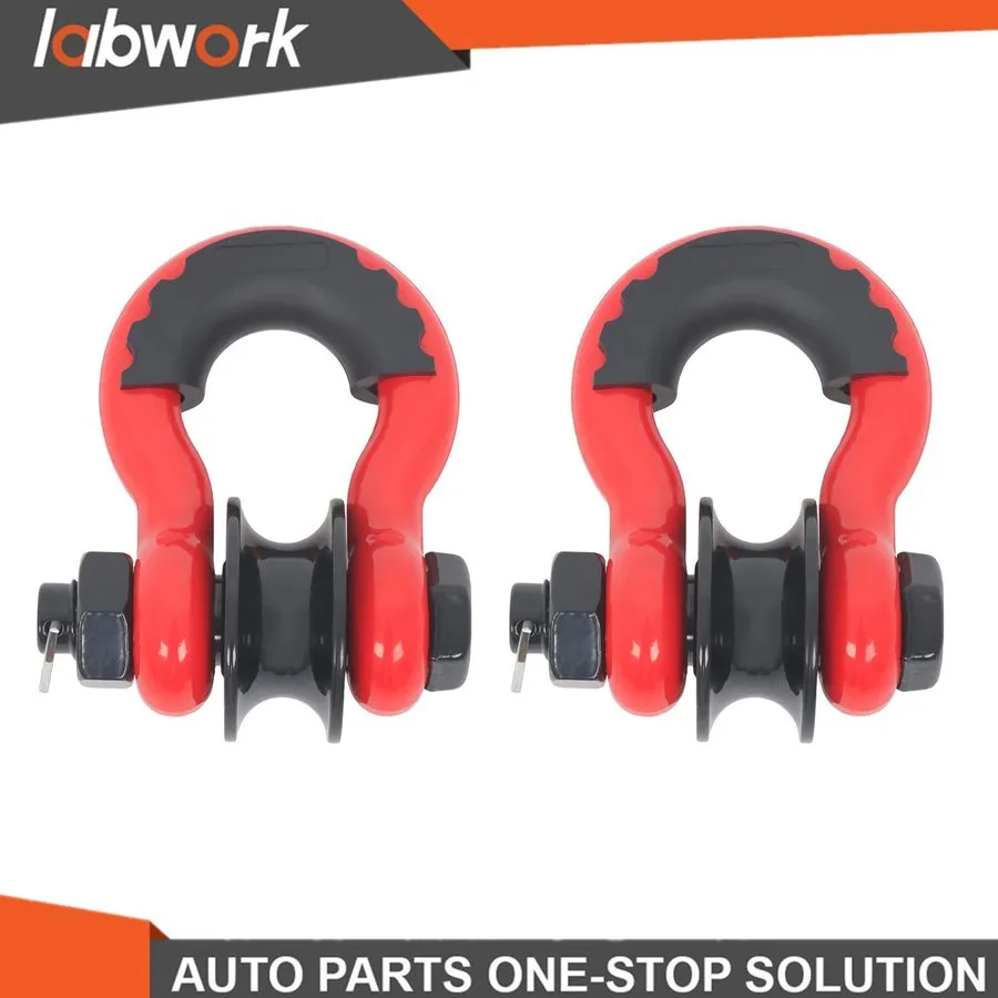 Такелажная скоба Pair Of Red 3/4" D Shackle Snatch Blocks With Pulley 22000LB Br — фото лота 1