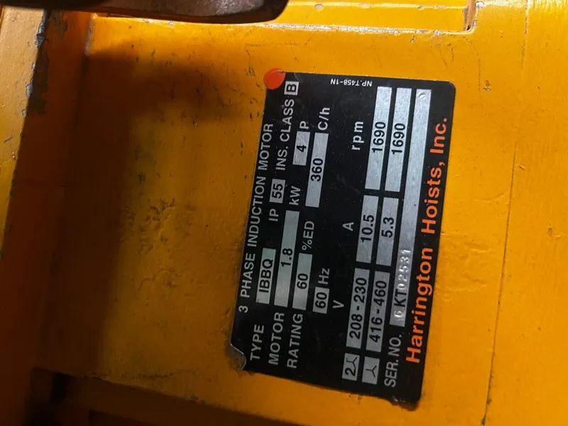 Таль 2 Ton Harrington NER020L Electric Chain Hoist & Power Trolley parts only — фото лота 2