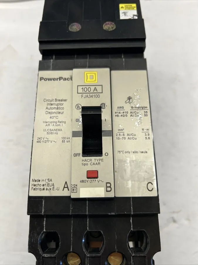 Автоматический выключатель Square D FJA34100 100 Amp 480V 3 Pole Circuit Breaker
