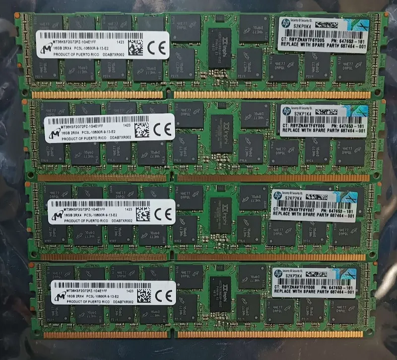 Модуль памяти 16GB DDR3 Server RAM, Micron MT36KSF2G72PZ-1G4E1FF, HP PN: 647653-