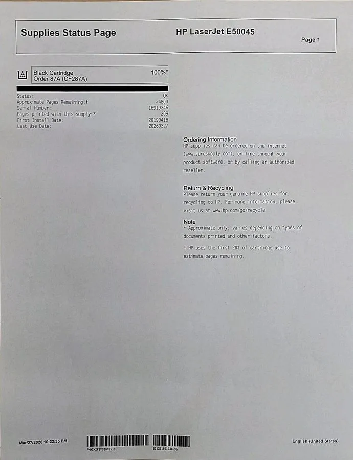 Лазерный принтер Fully Restored HP LaserJet Managed E50045dw Laser Printer LJE50 — фото лота 1