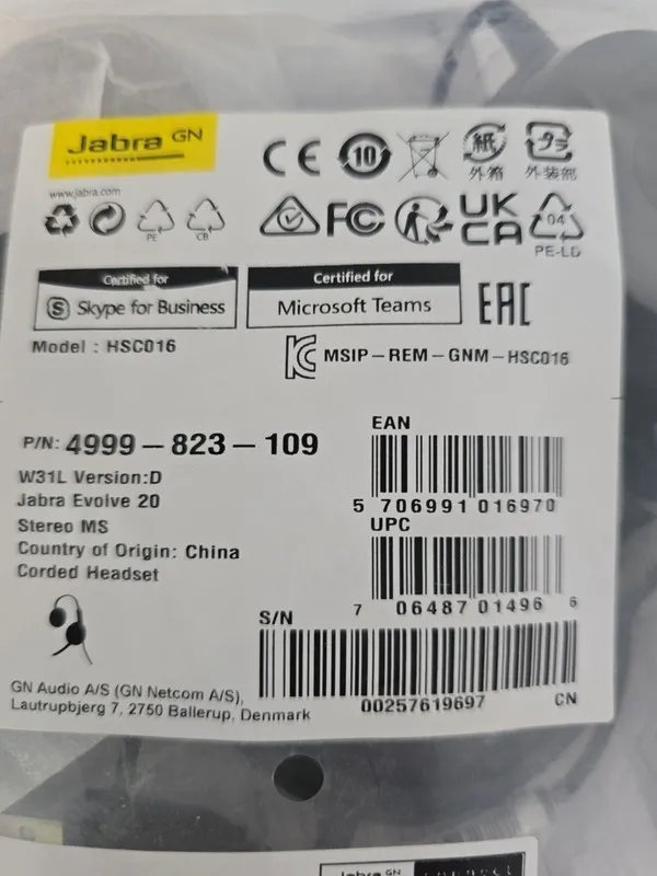 VoIP-шлюз Jabra Evolve 20 Stereo MS USB Headset Microsoft Teams 4999-823-109