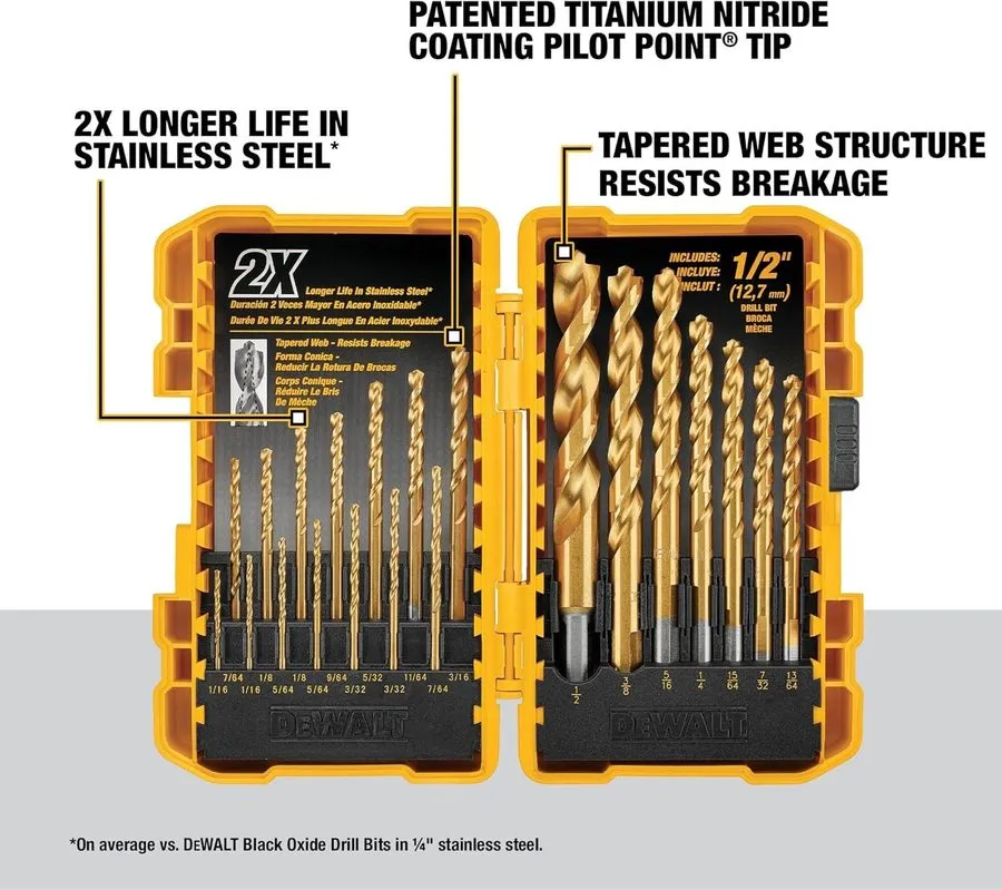 Режущий инструмент DEWALT Titanium Nitride Coated Drill Bit Set, Pilot Point, 21